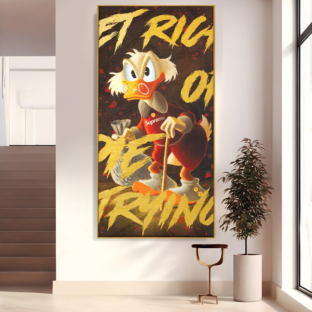 Tablou canvas cu tablou canvas cu scrooge mcduck, in rama de aluminiu auriu